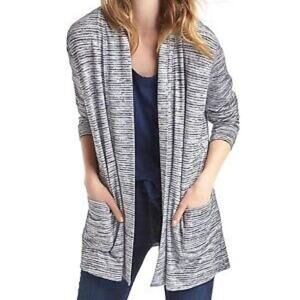 Gap Softspun Navy Long Sleeve Striped Open Front Cardigan Size Medium